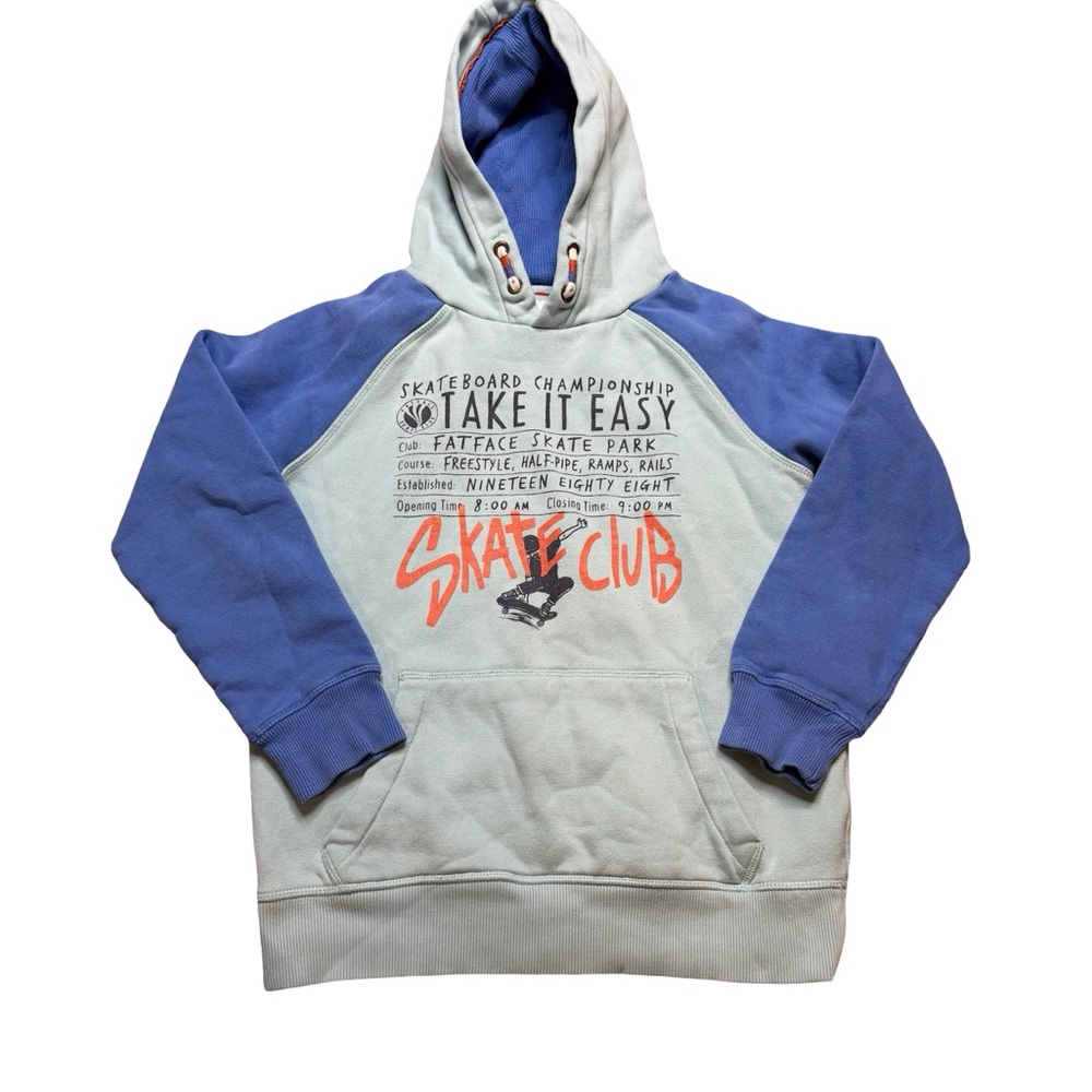 ✨ FATFACE “Skate Club” Hoodie Colorblock Graphic Youth 11/12 🛹✨